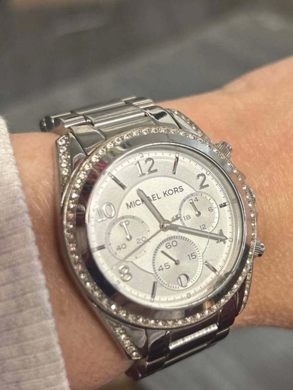Michael Kors Silver-tone Crystal Bezel Chronograph Watch